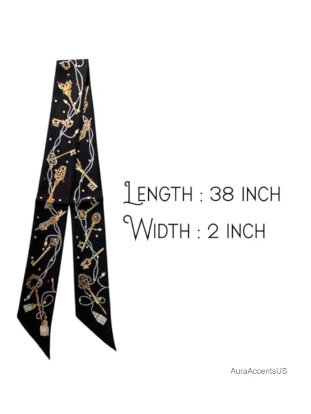 100% Silk Skinny Scarf for Neck, Hair, Bag Handle Wrap - Women Accessory